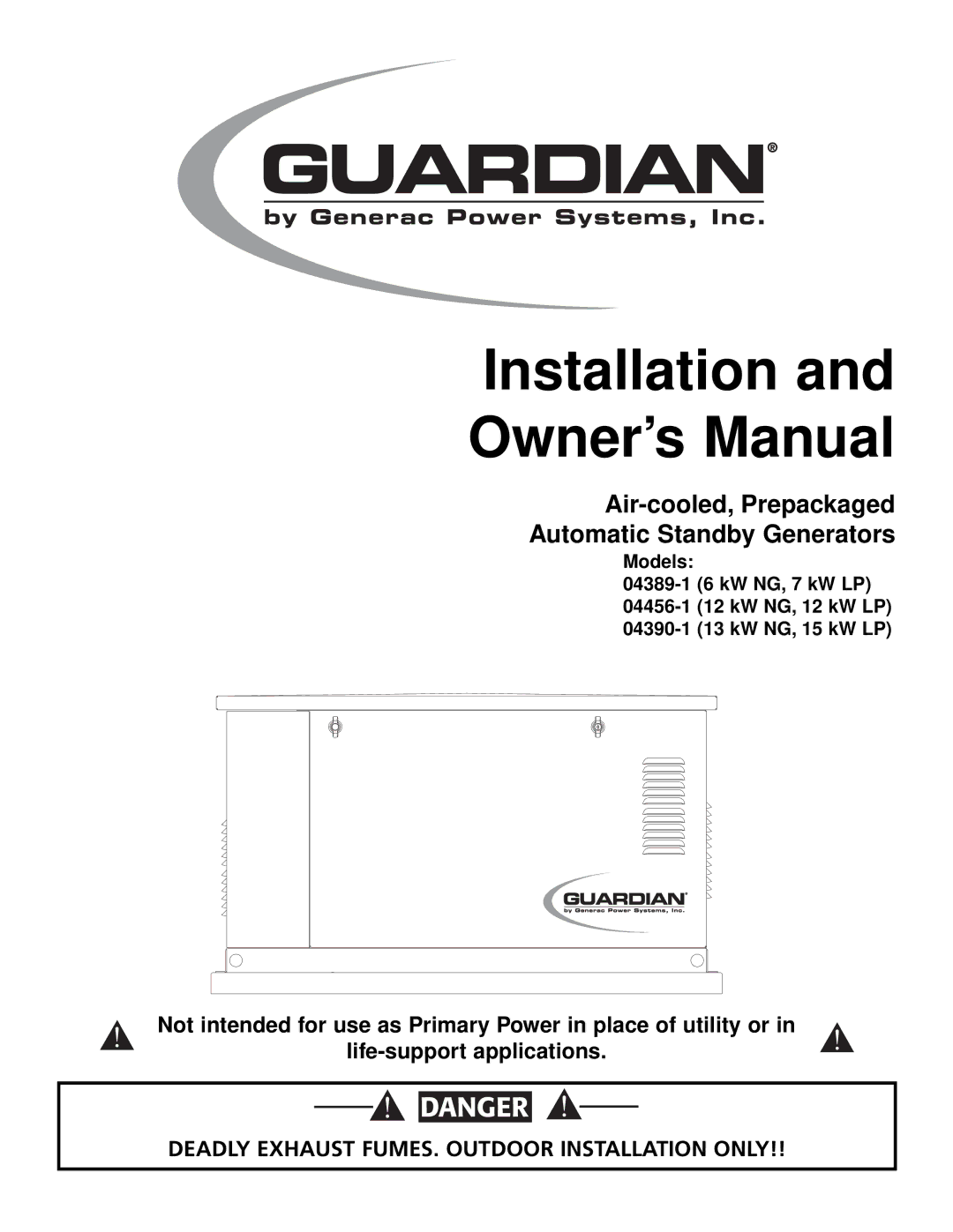 Generac Power Systems 04389-1, 04456-1, 04390-1 owner manual Installation 