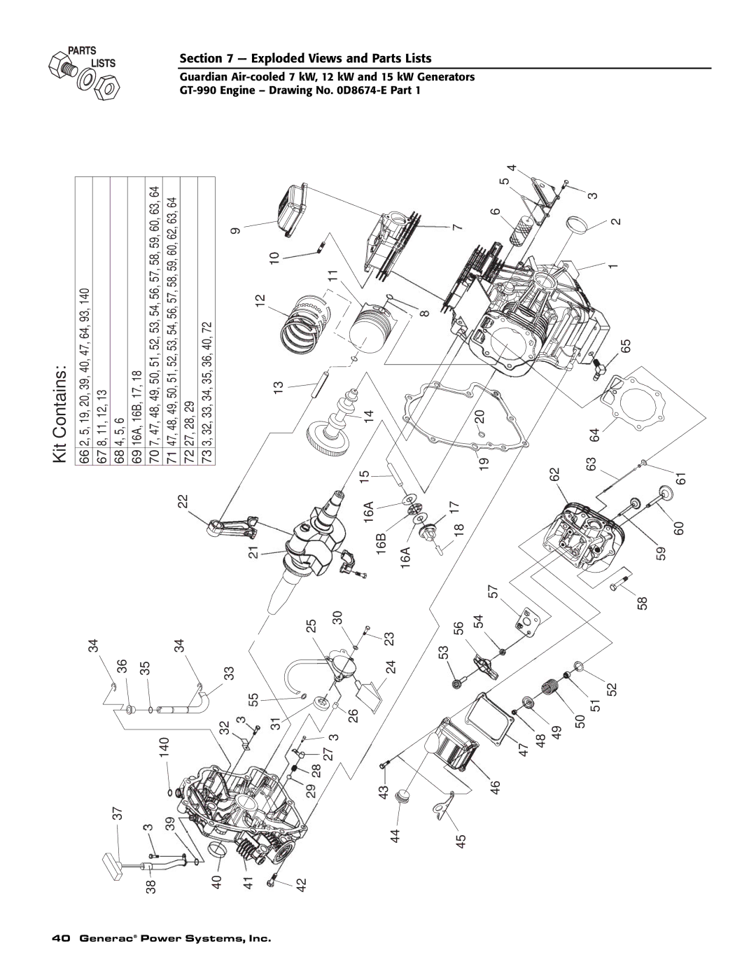 Generac Power Systems 04389-1, 04456-1, 04390-1 owner manual Kit Contains 