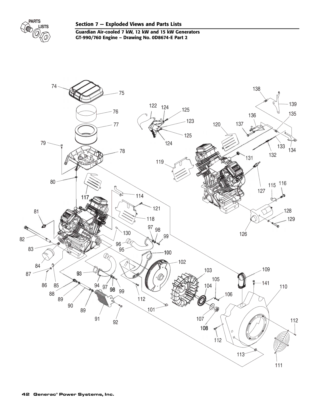 Generac Power Systems 04389-1, 04456-1, 04390-1 owner manual 138 122 