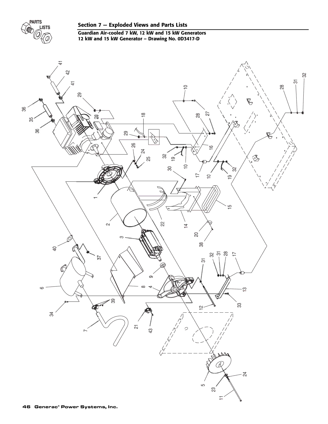 Generac Power Systems 04389-1, 04456-1, 04390-1 owner manual Exploded Views and Parts Lists 