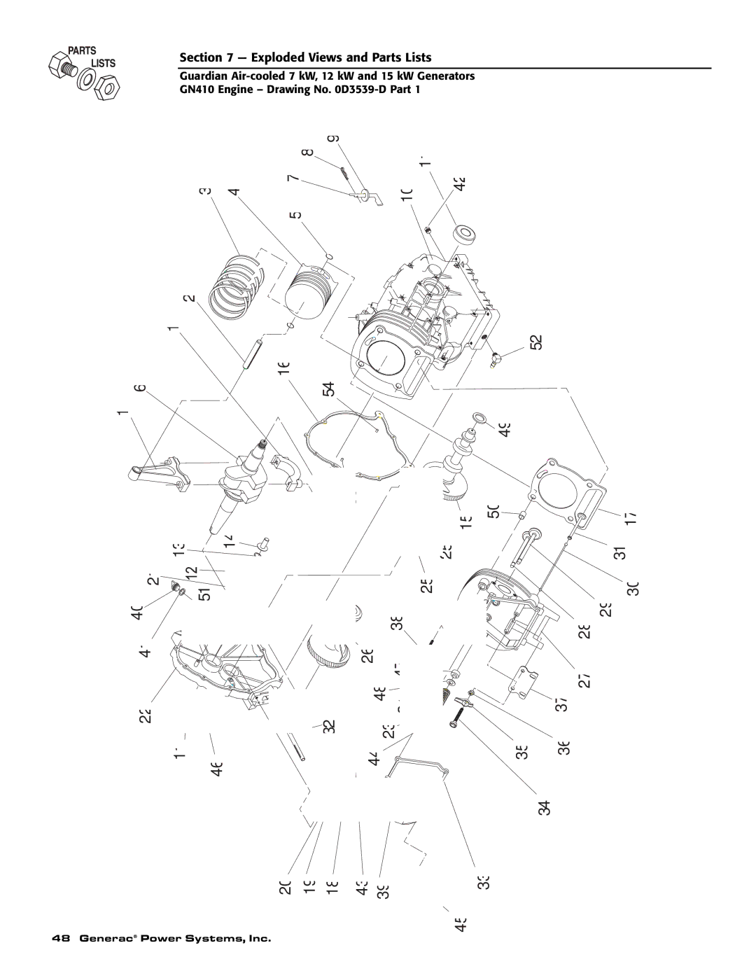 Generac Power Systems 04389-1, 04456-1, 04390-1 owner manual Exploded Views and Parts Lists 