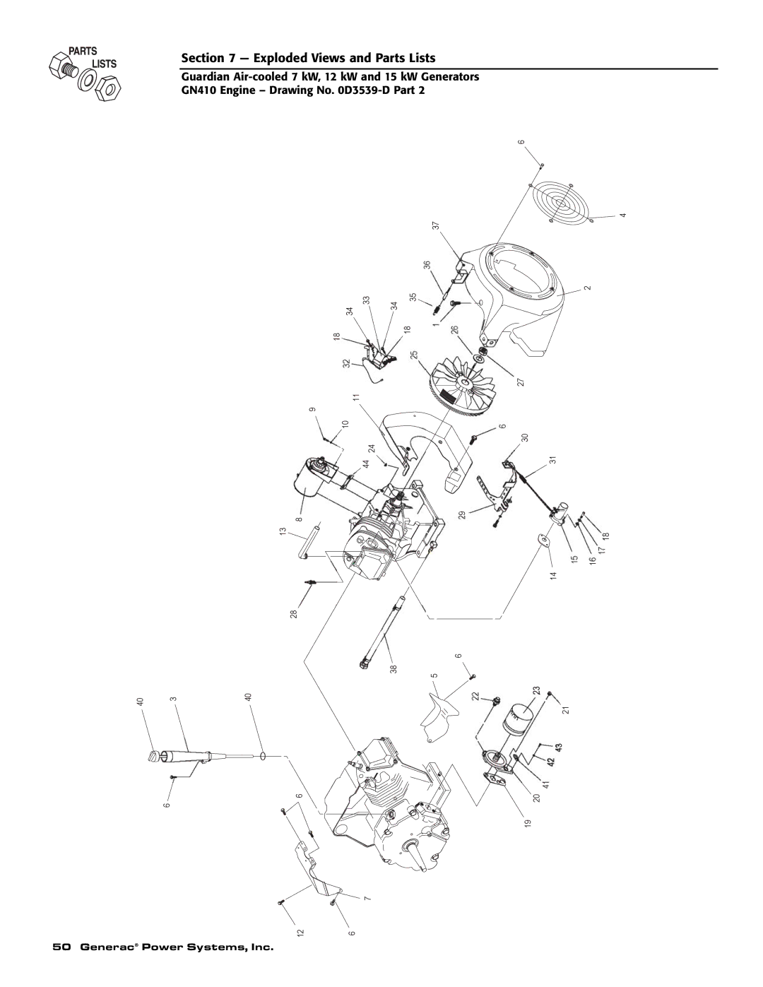 Generac Power Systems 04389-1, 04456-1, 04390-1 owner manual Exploded Views and Parts Lists 