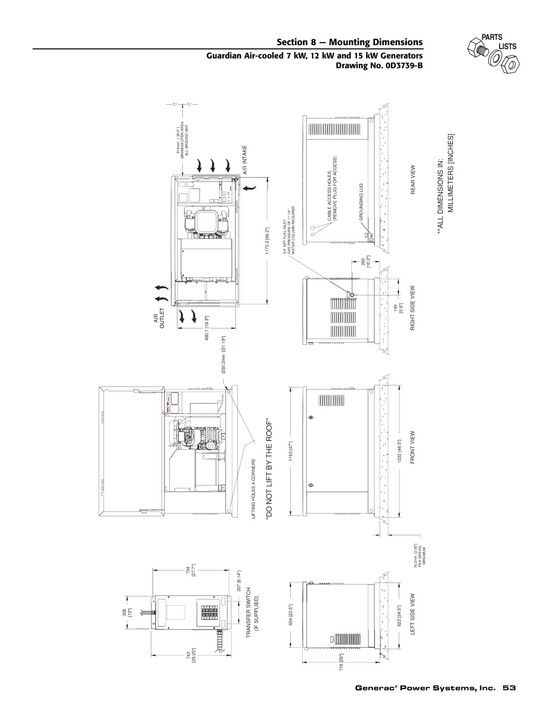 Generac Power Systems 04389-1, 04456-1, 04390-1 owner manual Mounting Dimensions 