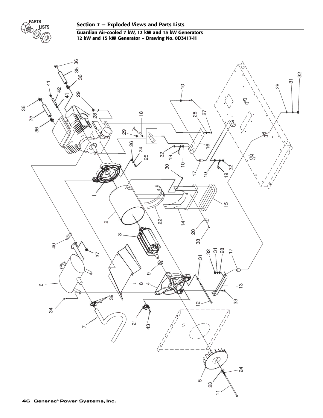 Generac Power Systems 04389-2, 04456-2, 04390-2 owner manual Exploded Views and Parts Lists 