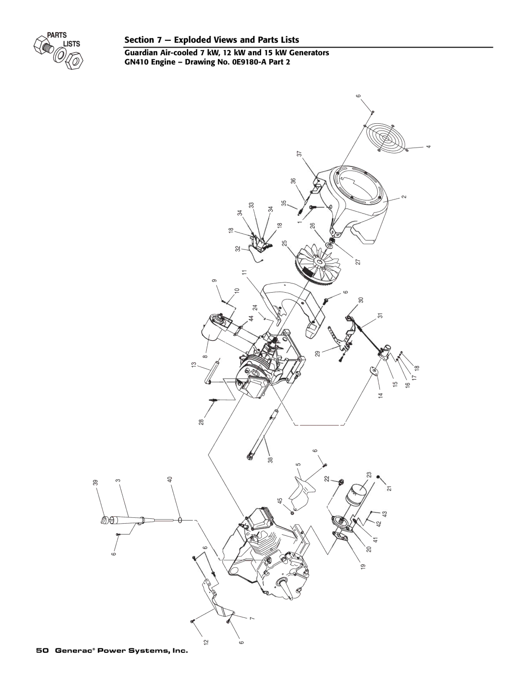 Generac Power Systems 04389-2, 04456-2, 04390-2 owner manual Exploded Views and Parts Lists 