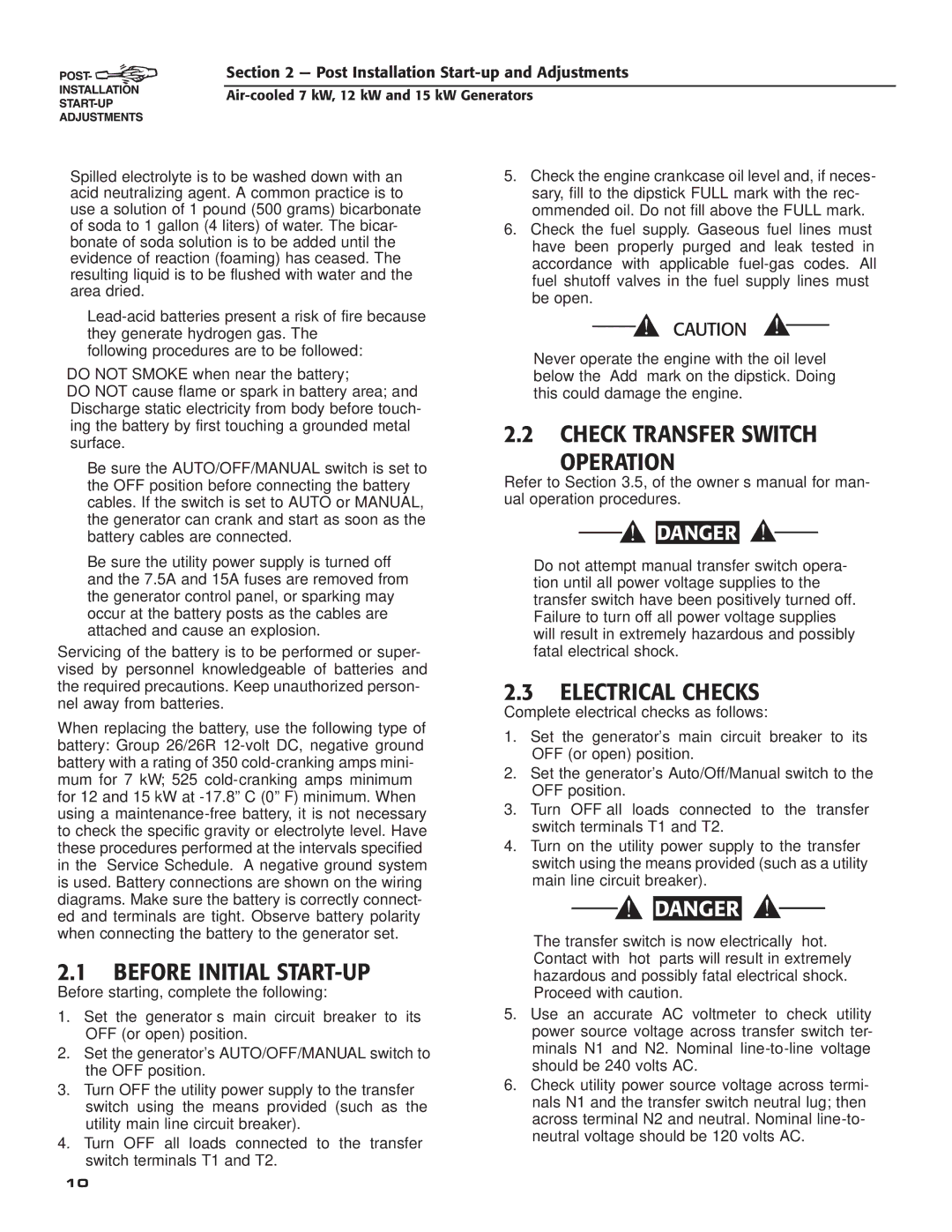 Generac Power Systems 04389-3, 04456-3, 04390-3 owner manual Before Initial START-UP, Check Transfer Switch Operation 