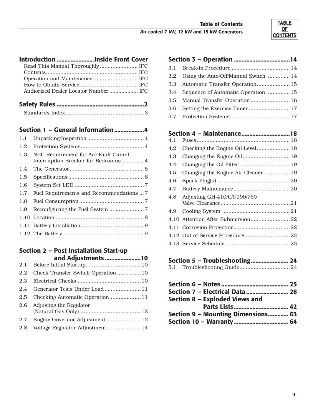 Generac Power Systems 04389-3, 04456-3, 04390-3 Introduction Inside Front Cover, Operation, General Information 