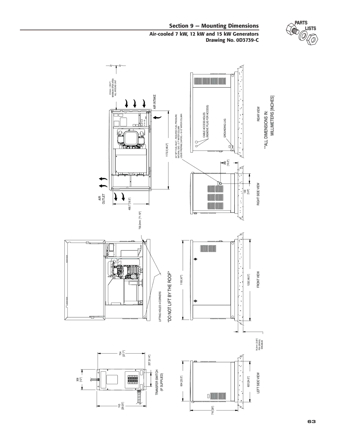 Generac Power Systems 04389-3, 04456-3, 04390-3 owner manual Mounting Dimensions 