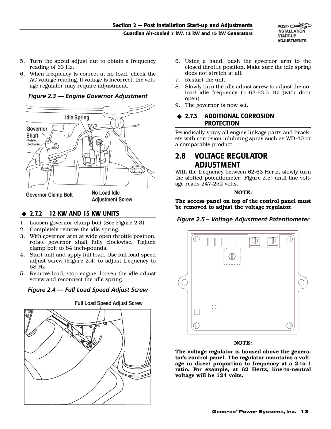 Generac Power Systems 04390-1, 04456-1, 04389-1 owner manual Voltage Regulator Adjustment, 2 12 KW and 15 KW Units 