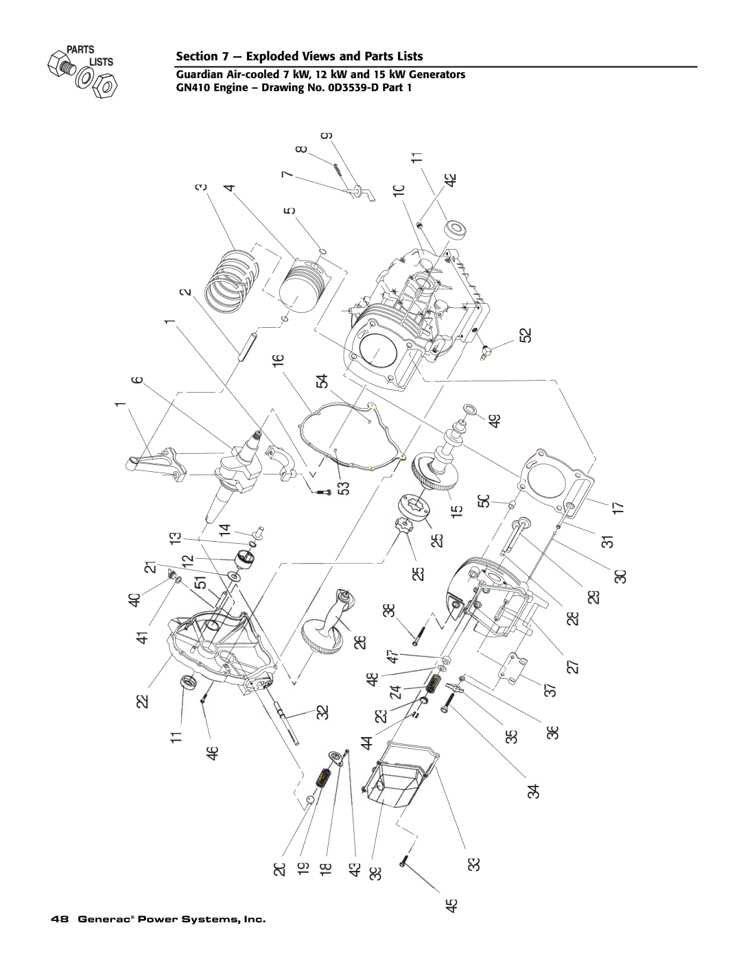 Generac Power Systems 04389-1, 04390-1, 04456-1 owner manual Exploded Views and Parts Lists 