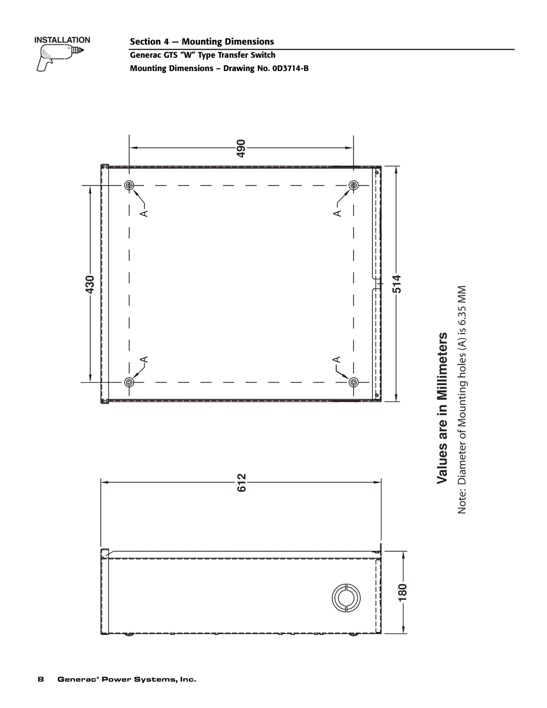 Generac Power Systems 04635-0 owner manual Are in Millimeters 