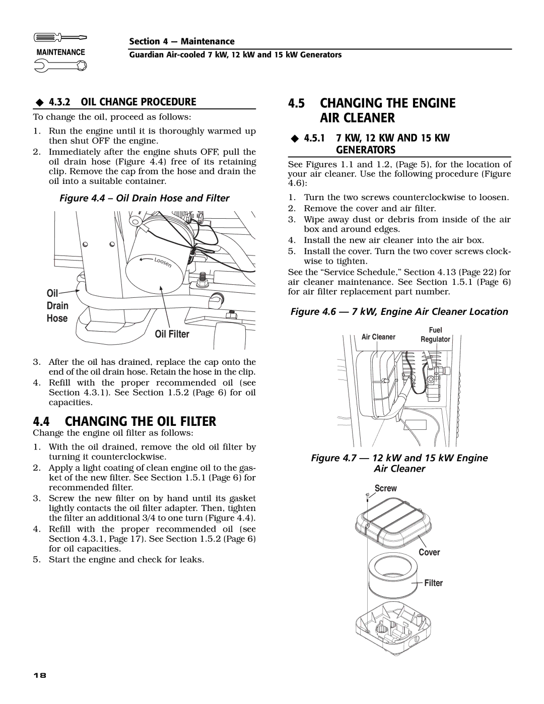 Generac Power Systems 04760-0, 04758-0, 04759-0 owner manual Changing the OIL Filter, ‹ 4.3.2 OIL Change Procedure 