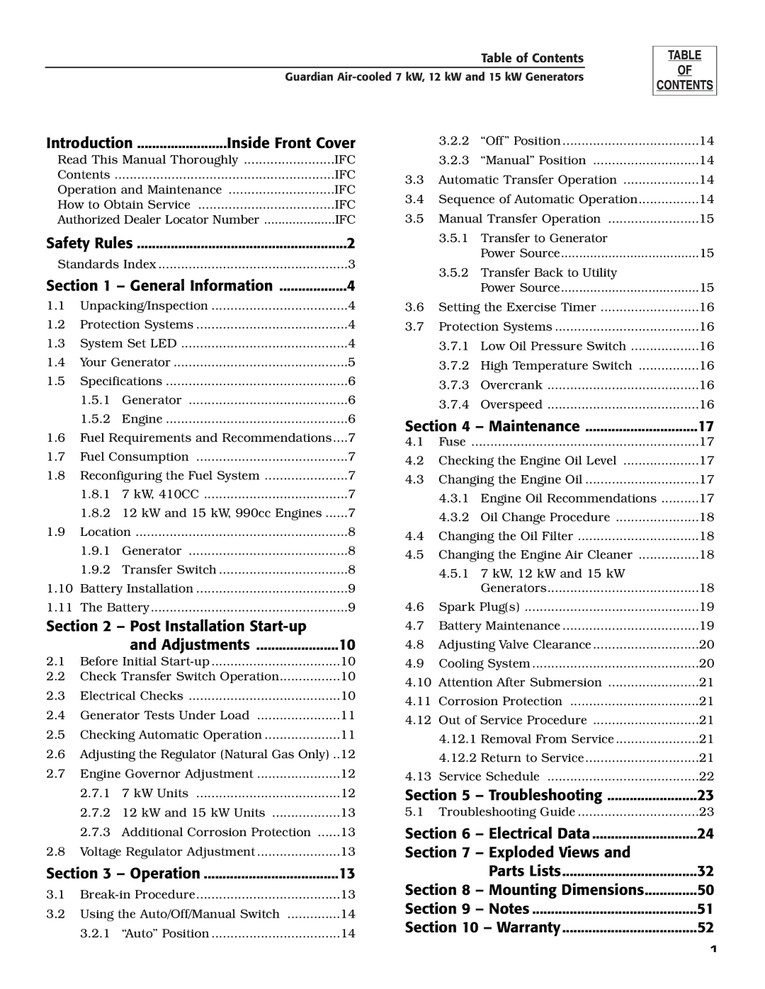 Generac Power Systems 04758-0 Introduction Inside Front Cover, General Information, Post Installation Start-up Adjustments 