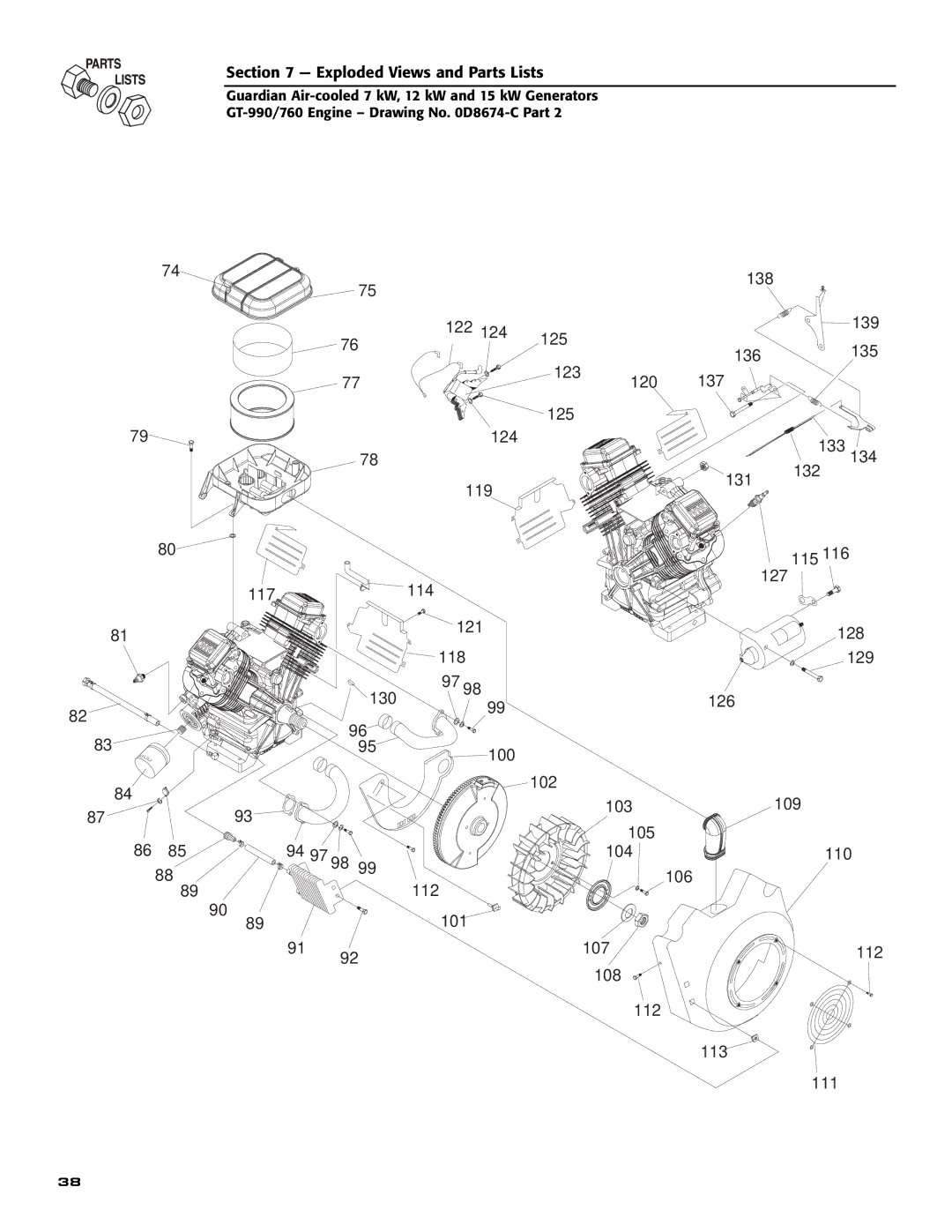 Generac Power Systems 04759-0, 04758-0, 04760-0 owner manual 122 138 125 139 136 135 123 120 137 124 133 119 117 114 121 