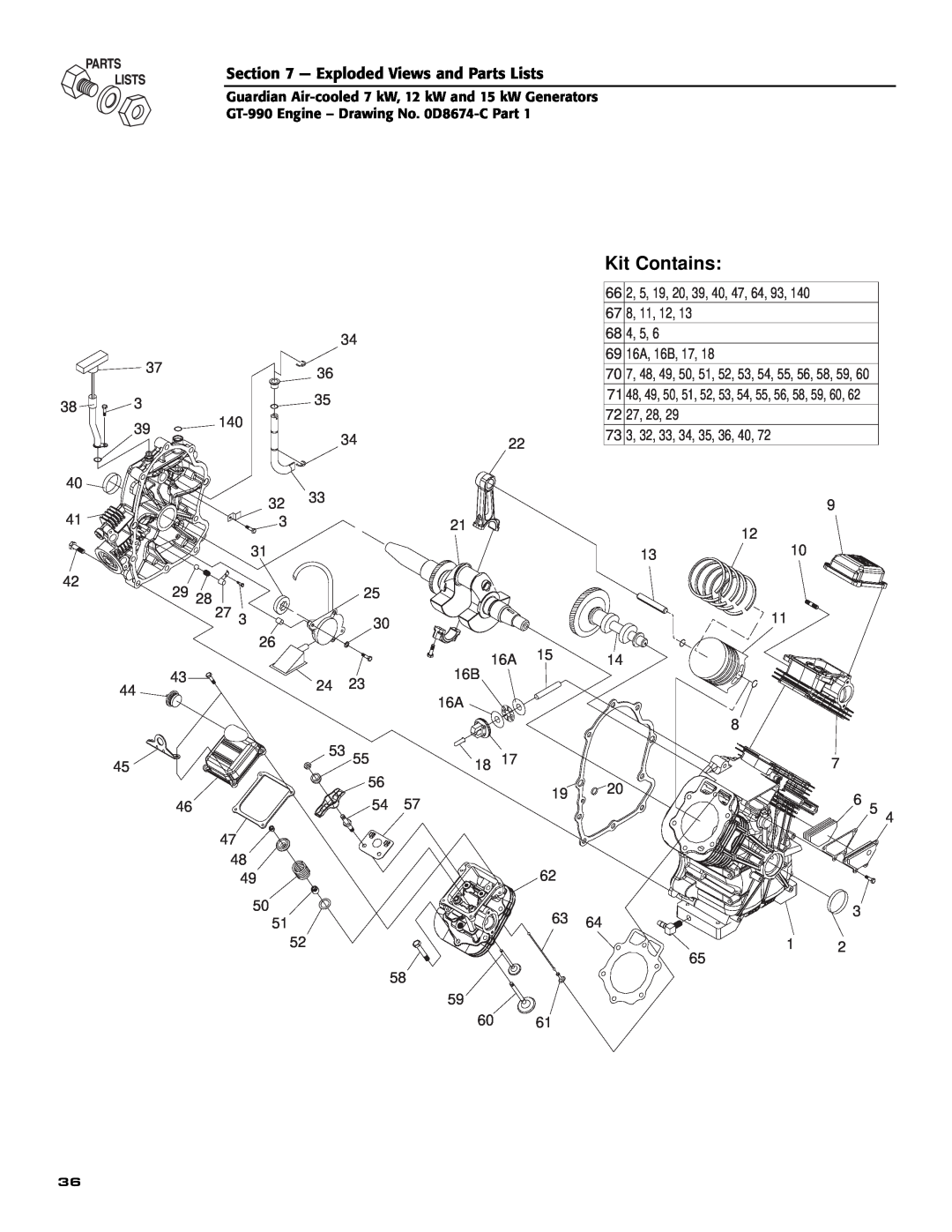 Generac Power Systems 04760-0 Kit Contains, Exploded Views and Parts Lists, 66 2, 5, 19, 20, 39, 40, 47, 64, 93 67 8, 1310 