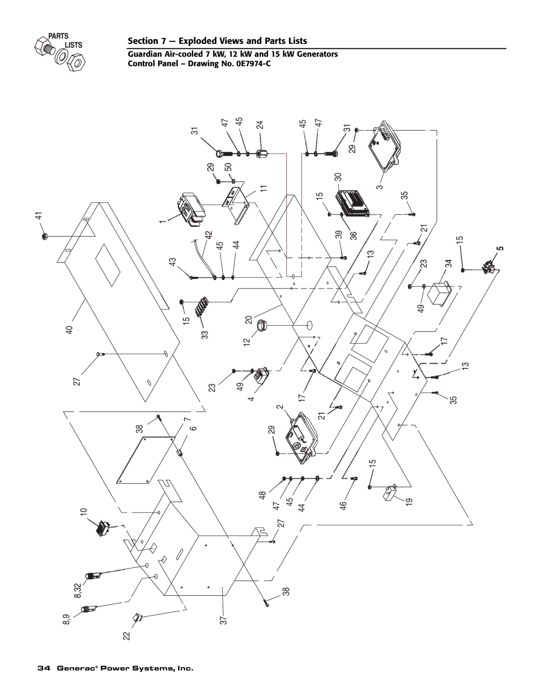 Generac Power Systems 04758-1, 04759-1, 04760-1 owner manual Exploded Views and Parts Lists 