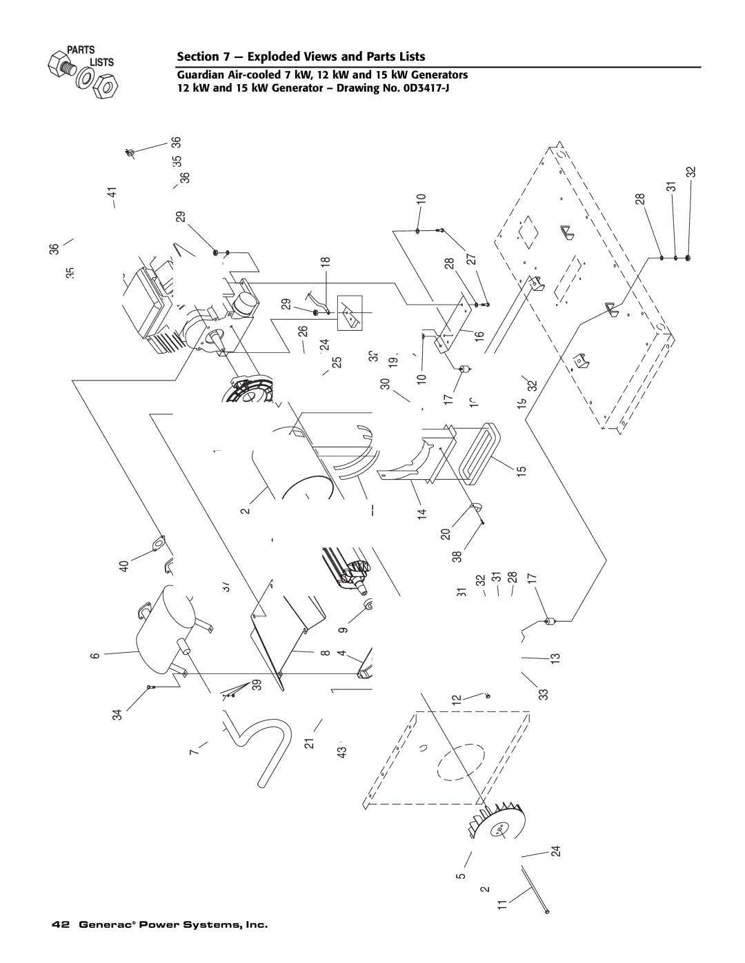 Generac Power Systems 04758-1, 04759-1, 04760-1 owner manual Exploded Views and Parts Lists 