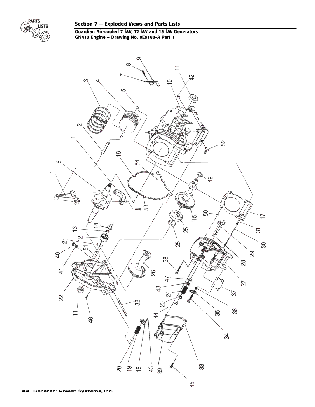 Generac Power Systems 04758-1, 04759-1, 04760-1 owner manual Exploded Views and Parts Lists 