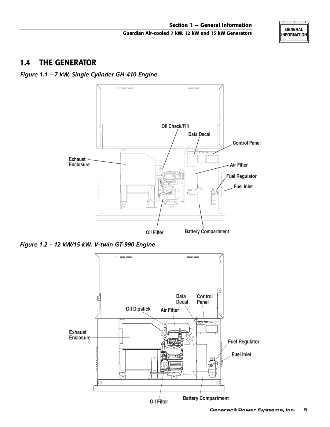 Generac Power Systems 04758-1, 04759-1, 04760-1 owner manual Generator, 7 kW, Single Cylinder GH-410 Engine 