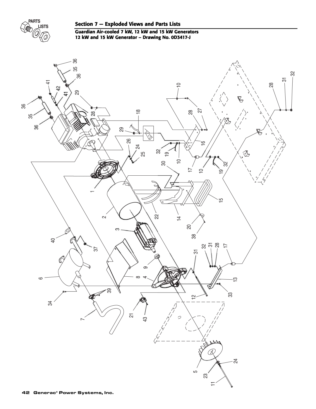 Generac Power Systems 04758-2, 04759-2, 04760-2 owner manual Exploded Views and Parts Lists, Generac Power Systems, Inc 