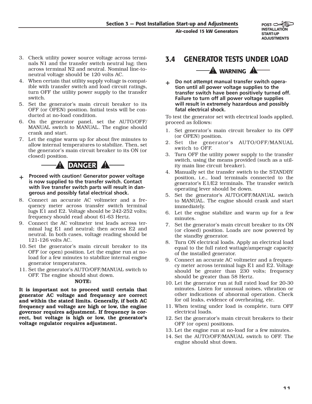 Generac Power Systems 05176-0 owner manual Generator Tests Under Load 