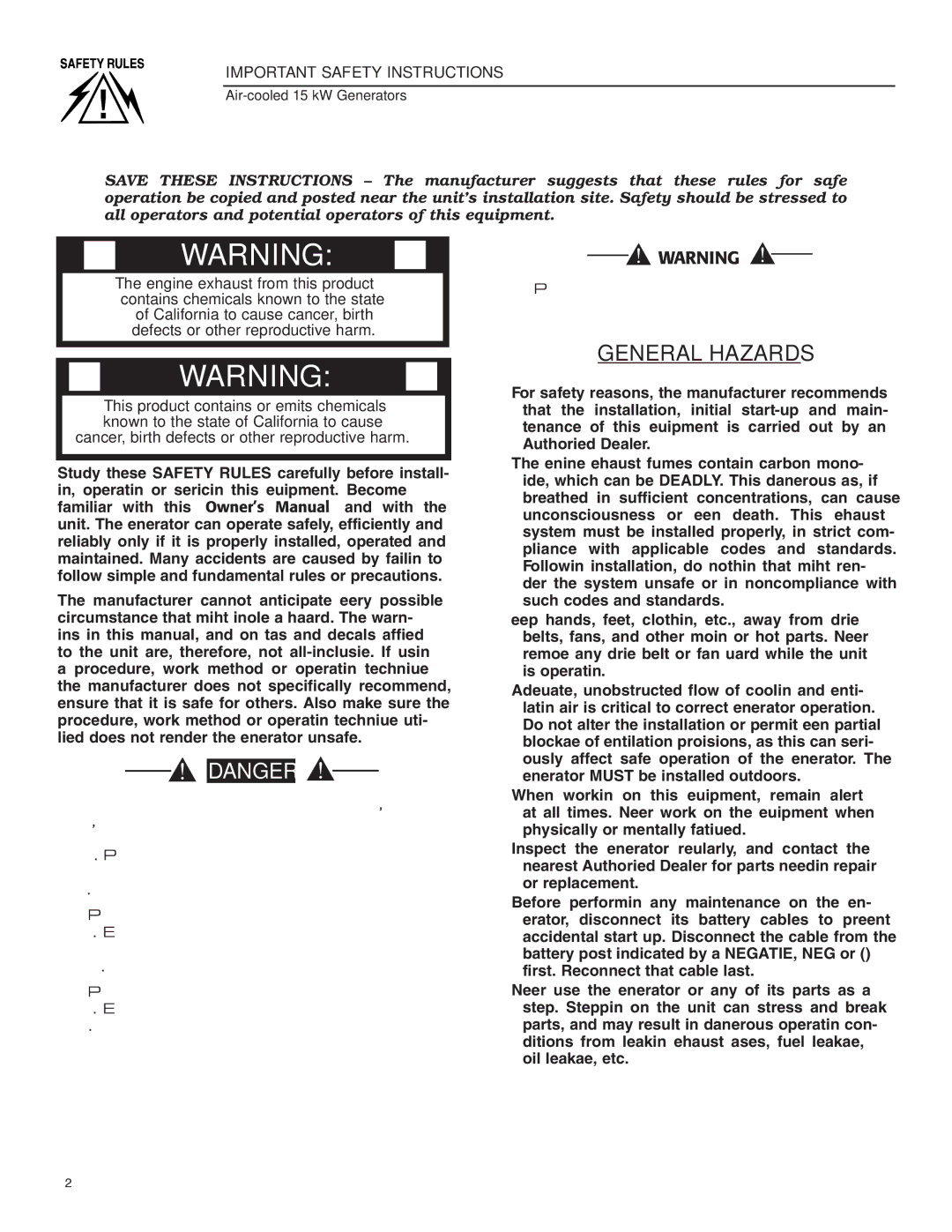 Generac Power Systems 05176-0 owner manual  Warning  