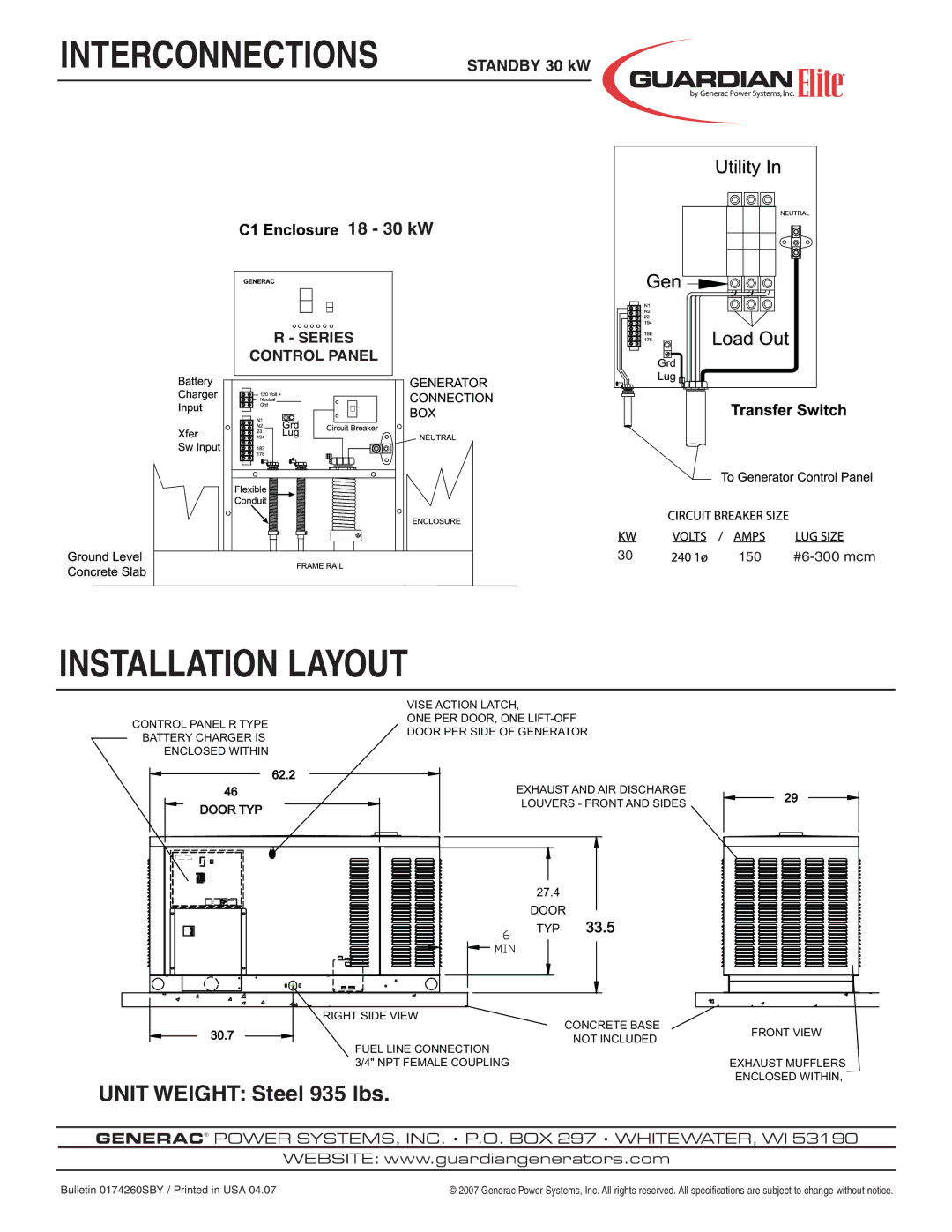 Generac Power Systems 05402 manual Interconnections 