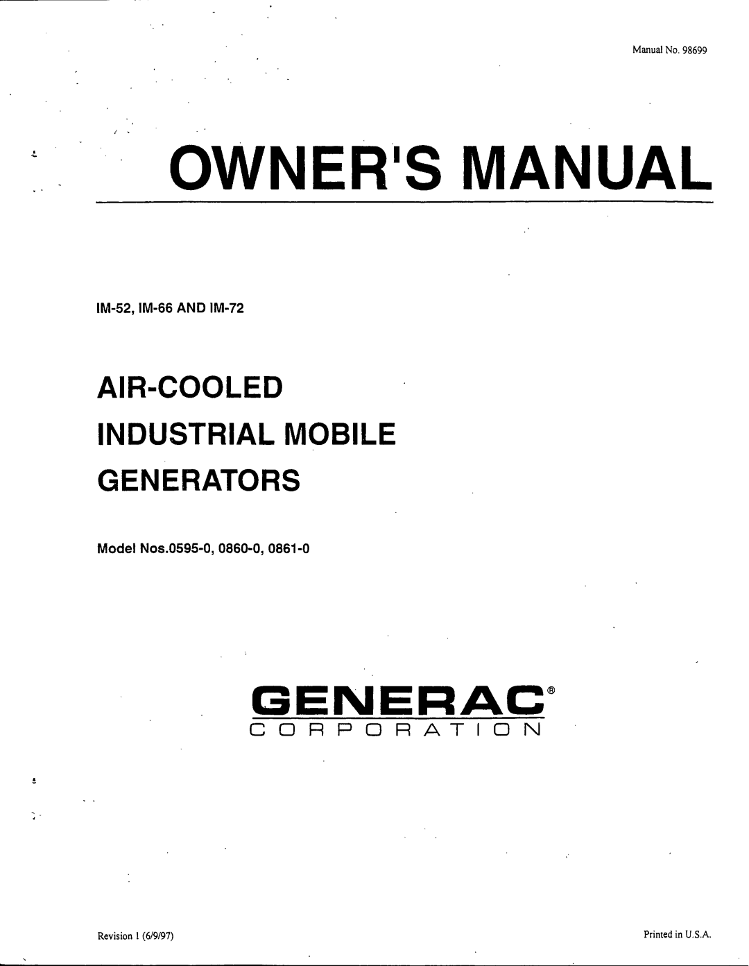 Generac Power Systems 0860-0, 0595-0, 0861-0 manual 