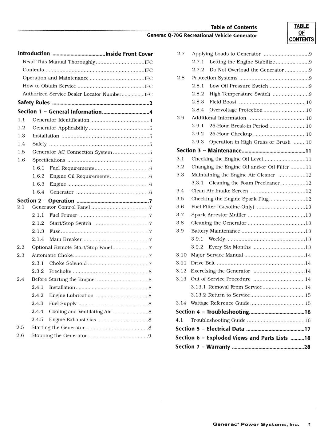 Generac Power Systems 0784-1 manual 