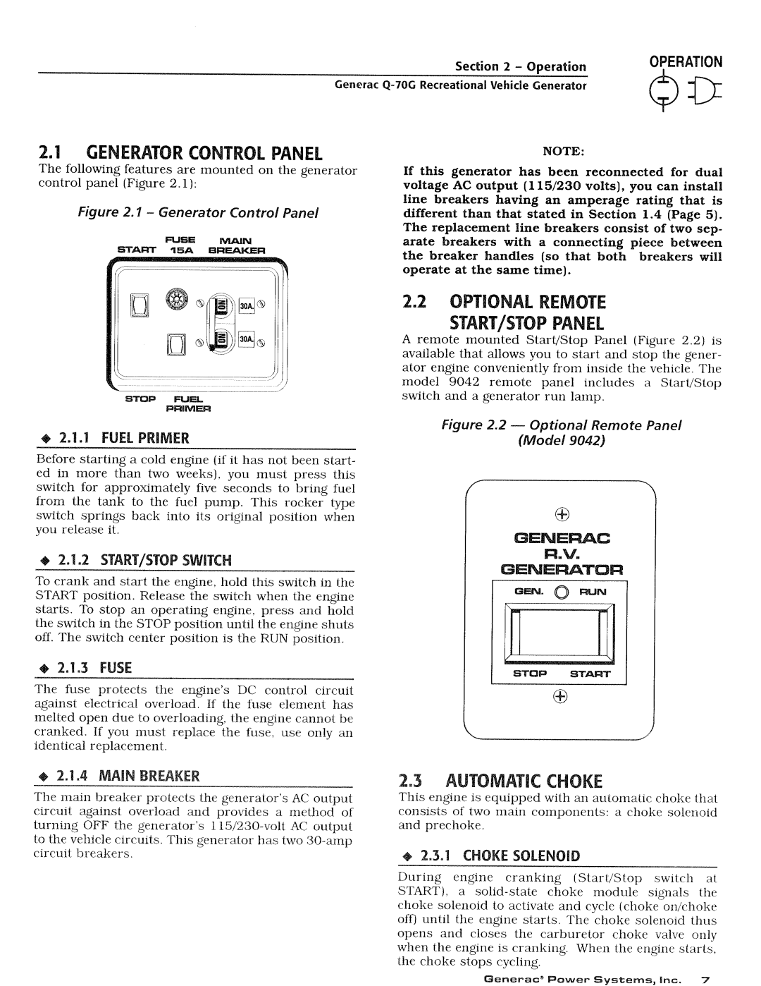 Generac Power Systems 0784-1 manual 