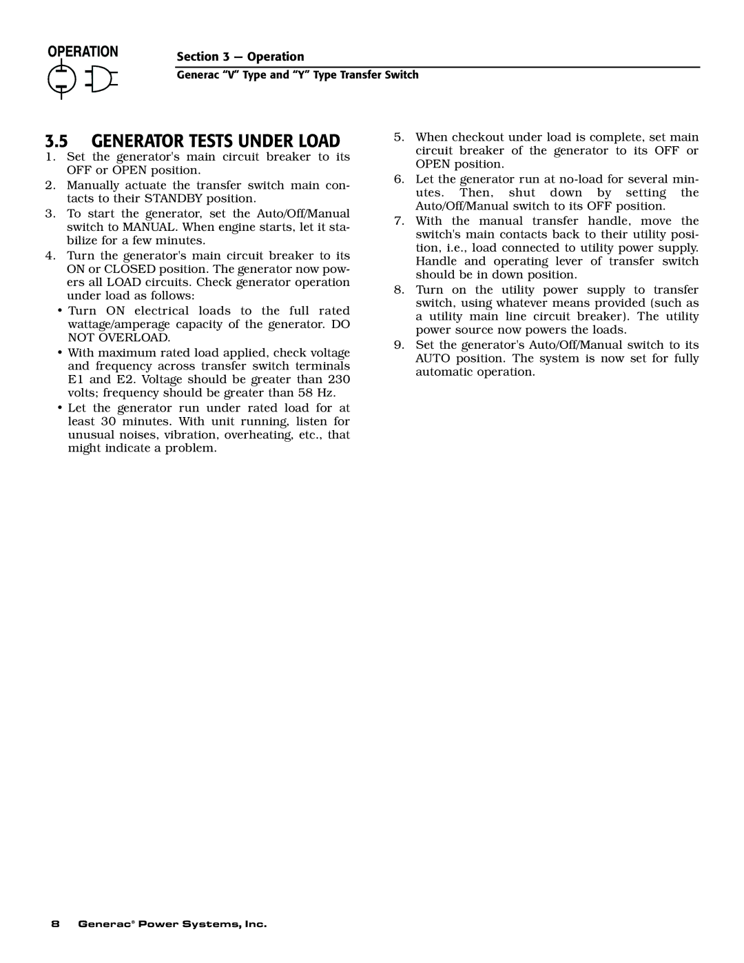 Generac Power Systems 09229-0, 09227-0, 09230-0, 09228-0 owner manual Generator Tests Under Load 