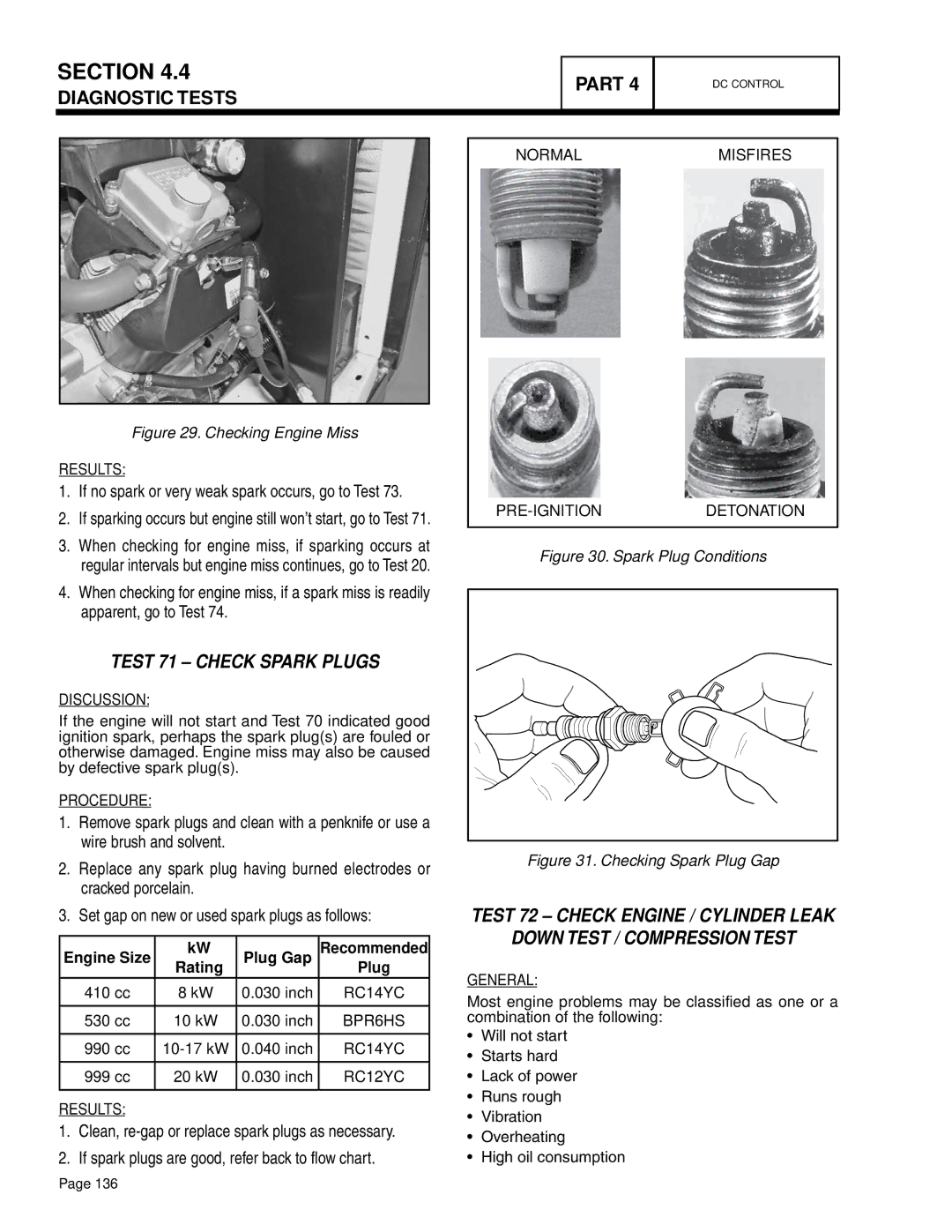 Generac Power Systems 14 kW LP, 10 kW LP, 13 kW NG, 7 kW NG, 9 kW NG, 8 kW LP, 17 kW LP, 20 kW LP manual Test 71 Check Spark Plugs 