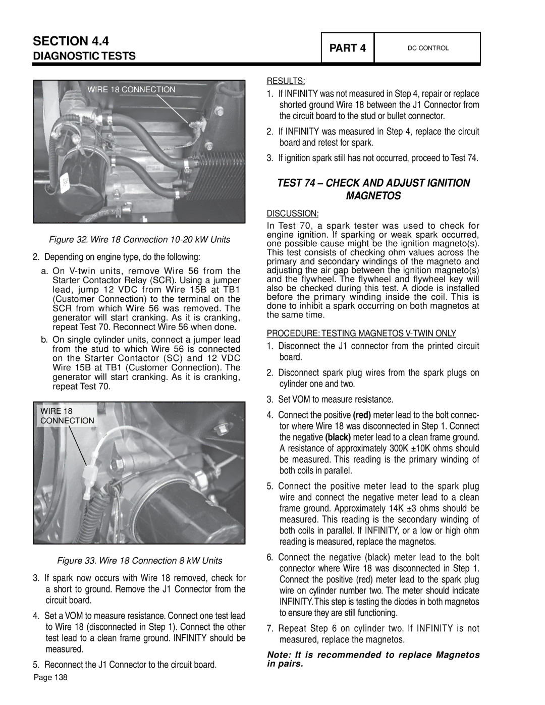 Generac Power Systems 10 kW LP Test 74 Check and Adjust Ignition Magnetos, Depending on engine type, do the following 