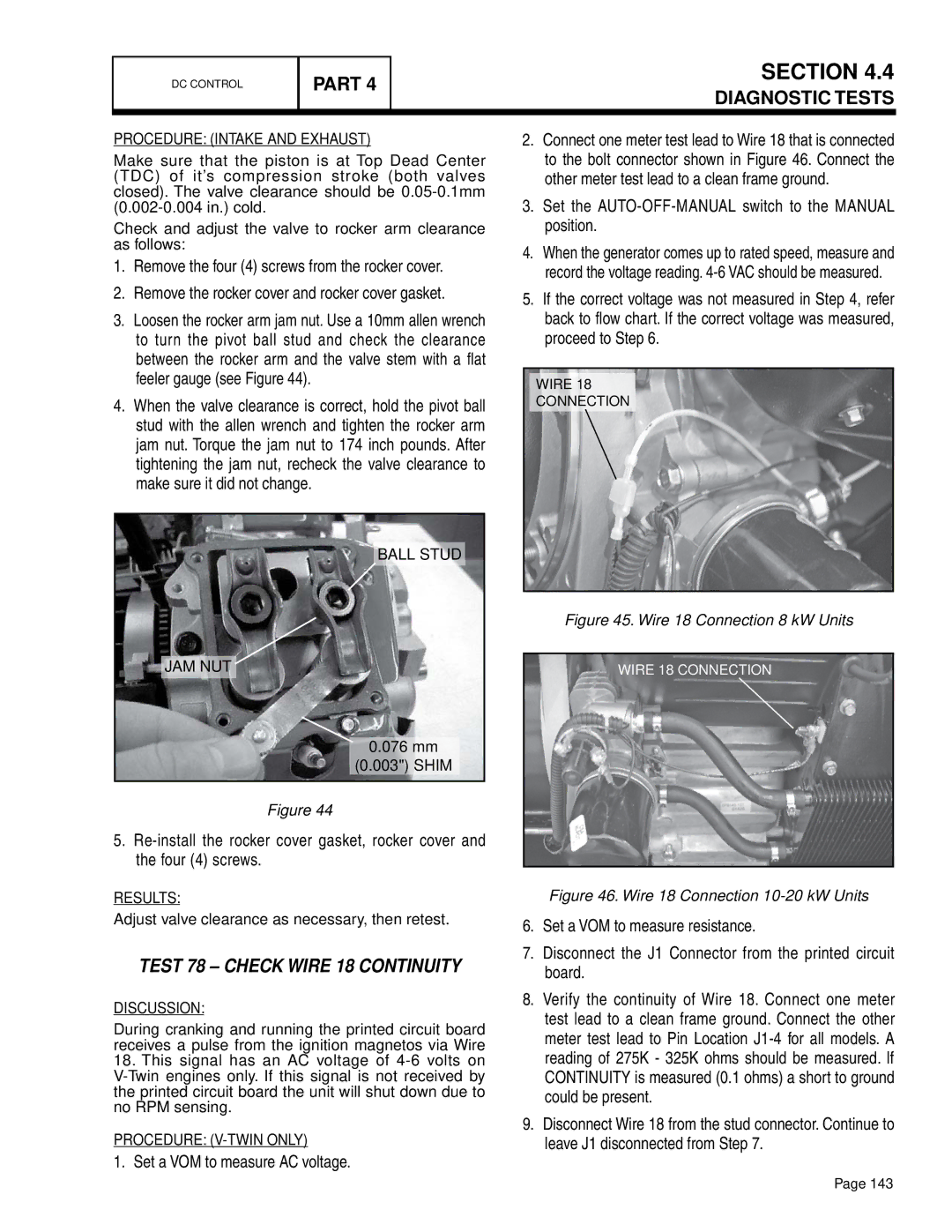 Generac Power Systems 17 kW LP Test 78 Check Wire 18 Continuity, Set the AUTO-OFF-MANUAL switch to the Manual position 