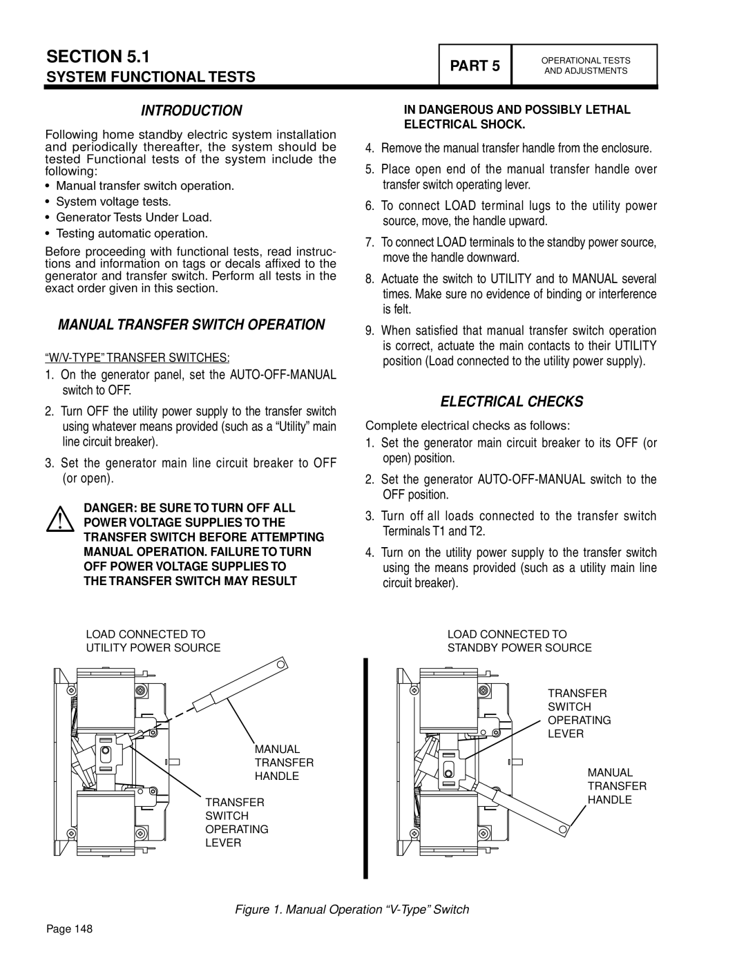 Generac Power Systems 10 kW LP, 13 kW NG System functional tests Part, Manual Transfer Switch Operation, Electrical Checks 