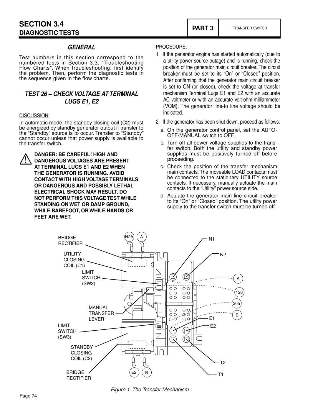 Generac Power Systems 20 kW LP, 10 kW LP, 13 kW NG, 7 kW NG, 9 kW NG, 8 kW LP Test 26 Check Voltage at Terminal Lugs E1, E2 