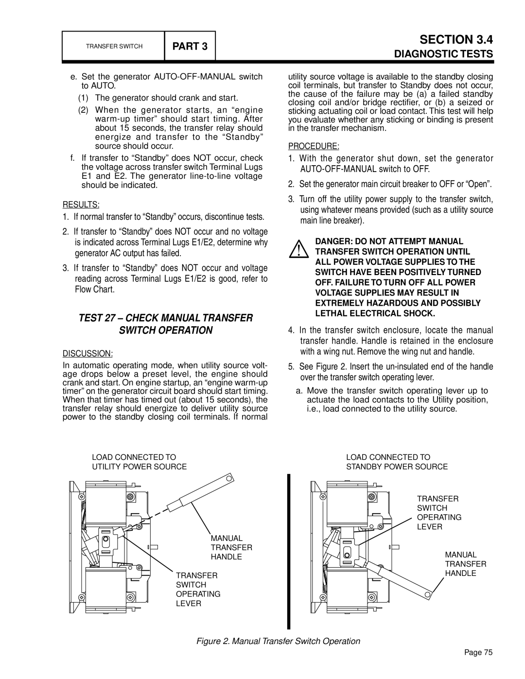 Generac Power Systems 16 kW NG, 10 kW LP, 13 kW NG, 7 kW NG, 9 kW NG, 8 kW LP Test 27 Check Manual Transfer Switch Operation 