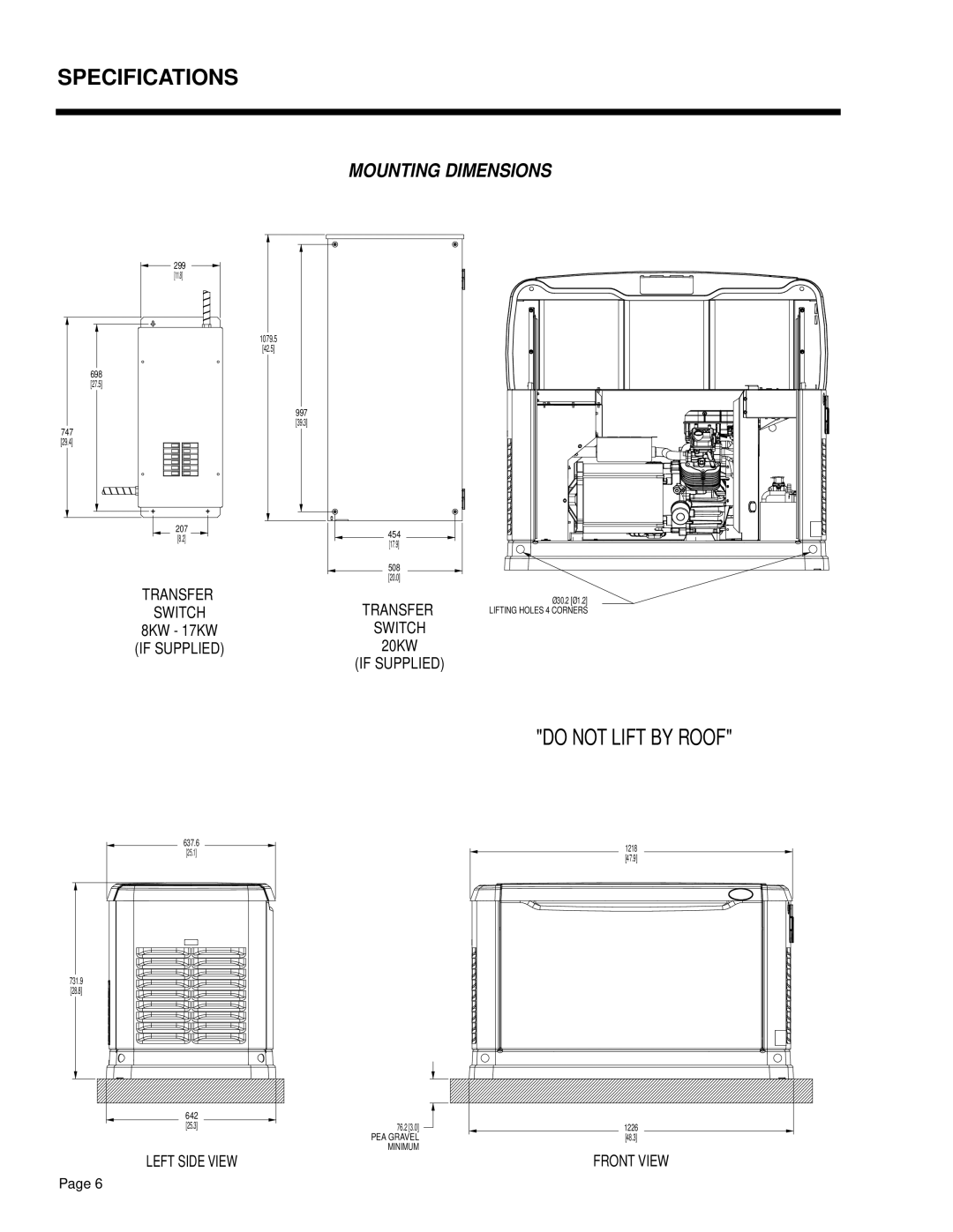 Generac Power Systems 14 kW LP, 10 kW LP, 13 kW NG, 7 kW NG, 9 kW NG, 8 kW LP, 17 kW LP, 20 kW LP, 16 kW NG Mounting Dimensions 