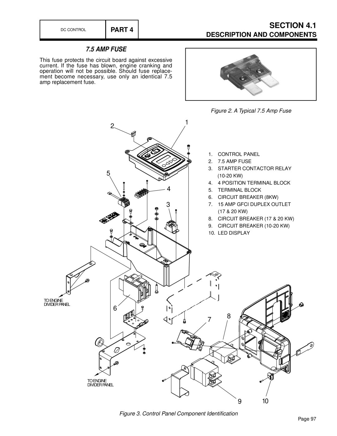 Generac Power Systems 18 kW NG, 10 kW LP, 13 kW NG, 7 kW NG, 9 kW NG, 8 kW LP, 17 kW LP Description and components, Amp Fuse 