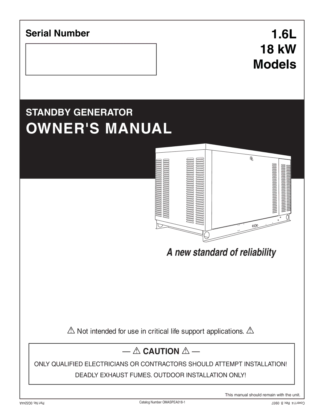 Generac Power Systems 1.6L 18 kW owner manual KW Models 