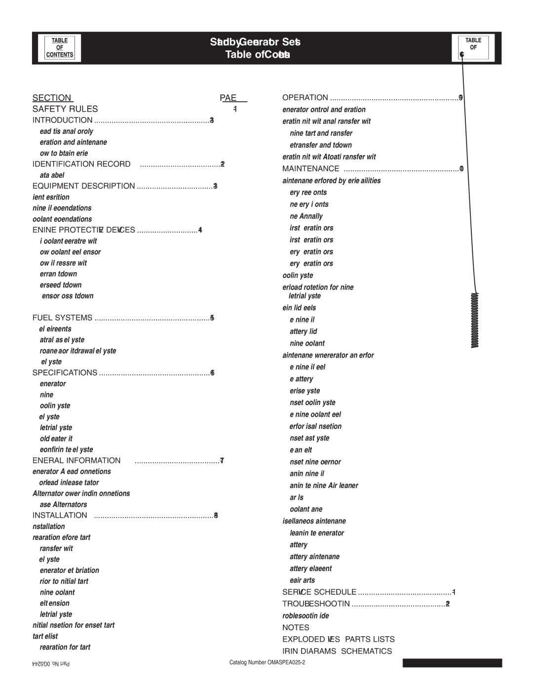 Generac Power Systems 25, 20, 30 owner manual Standby Generator Sets Table of Contents 