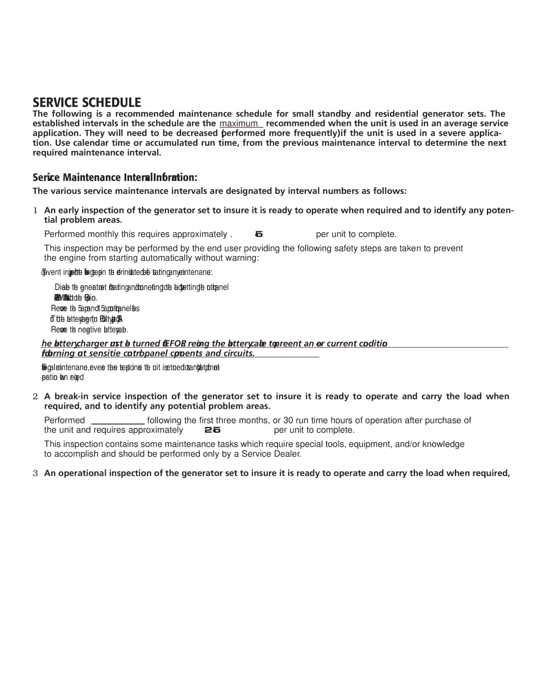 Generac Power Systems 25, 20, 30 owner manual Service Schedule, Service Maintenance Interval Information 