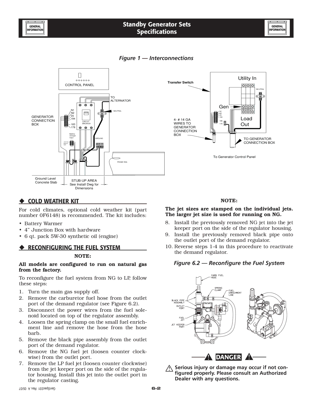 Generac Power Systems 2.4L owner manual ‹ Cold Weather KIT, ‹ Reconfiguring the Fuel System 