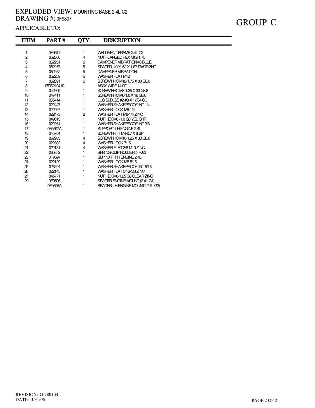 Generac Power Systems owner manual Weldment Frame 2.4L C2 