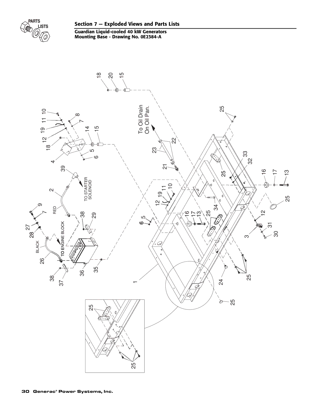 Generac Power Systems 46263, 43734, 43733, 43735, 46264, 46262 owner manual Drain Pan Oil 