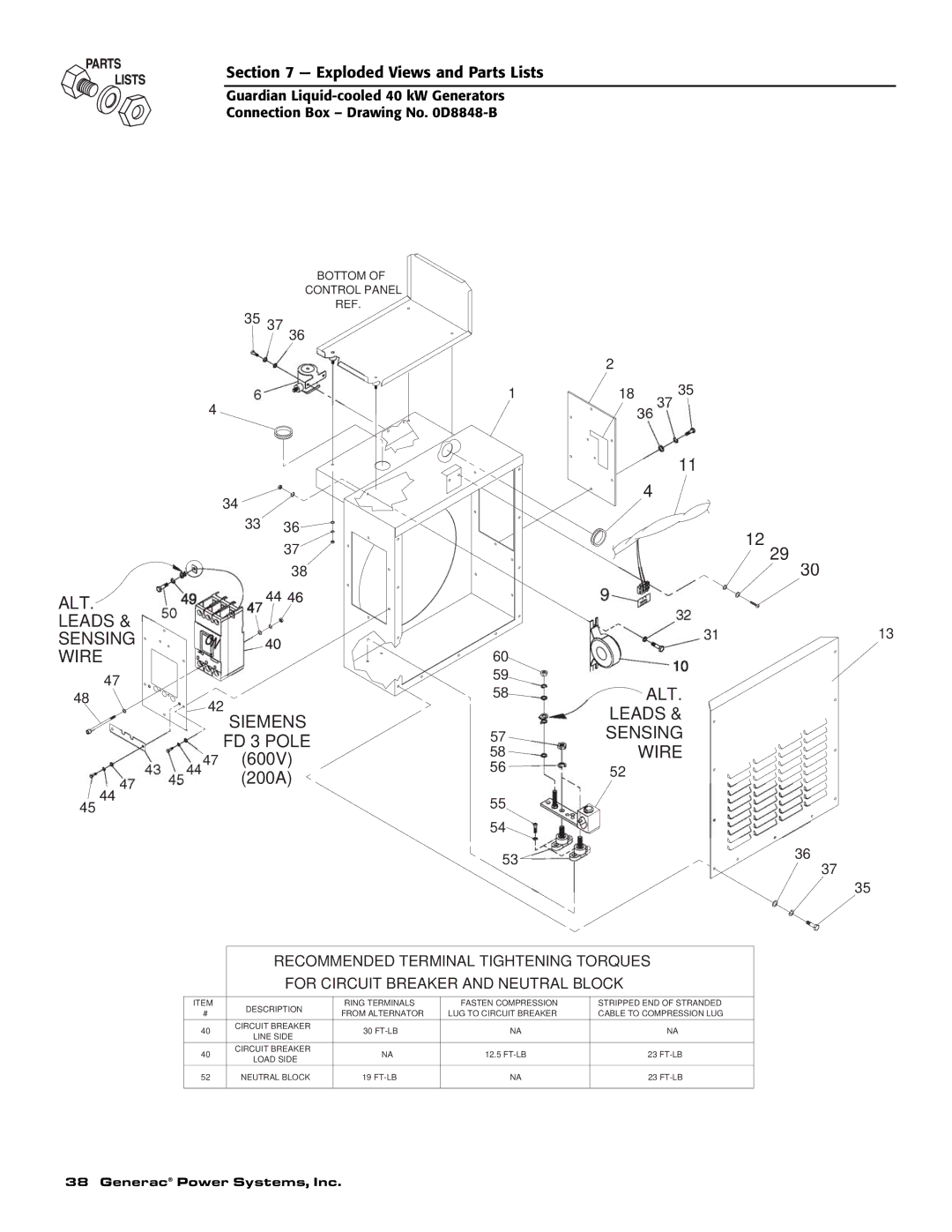 Generac Power Systems 46264, 43734, 43733, 46263, 43735, 46262 owner manual ALT Leads Sensing Wire 