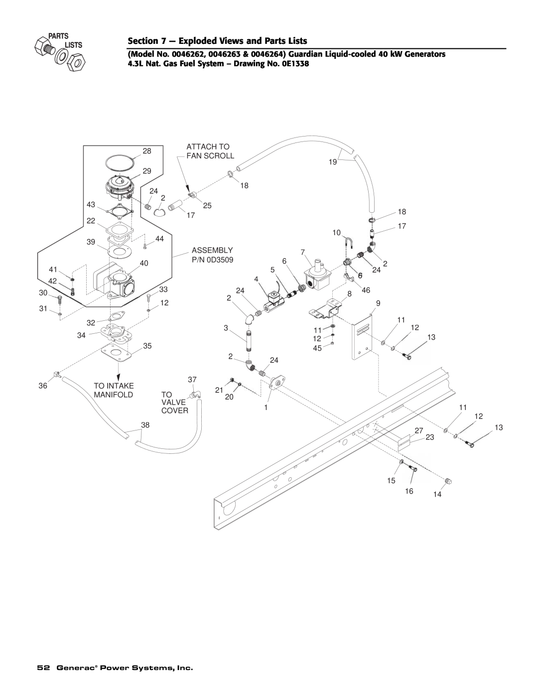 Generac Power Systems 43734, 43733 Exploded Views and Parts Lists, Attach To, Fan Scroll, To Intake Manifold, Assembly 