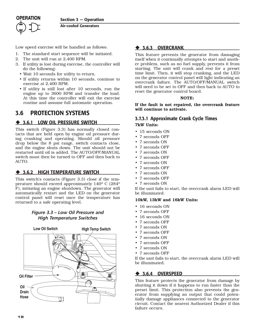 Generac Power Systems 5252, 5254, 5251 ‹ 3.6.1 LOW OIL Pressure Switch, ‹ 3.6.2 High Temperature Switch, ‹ 3.6.3 Overcrank 