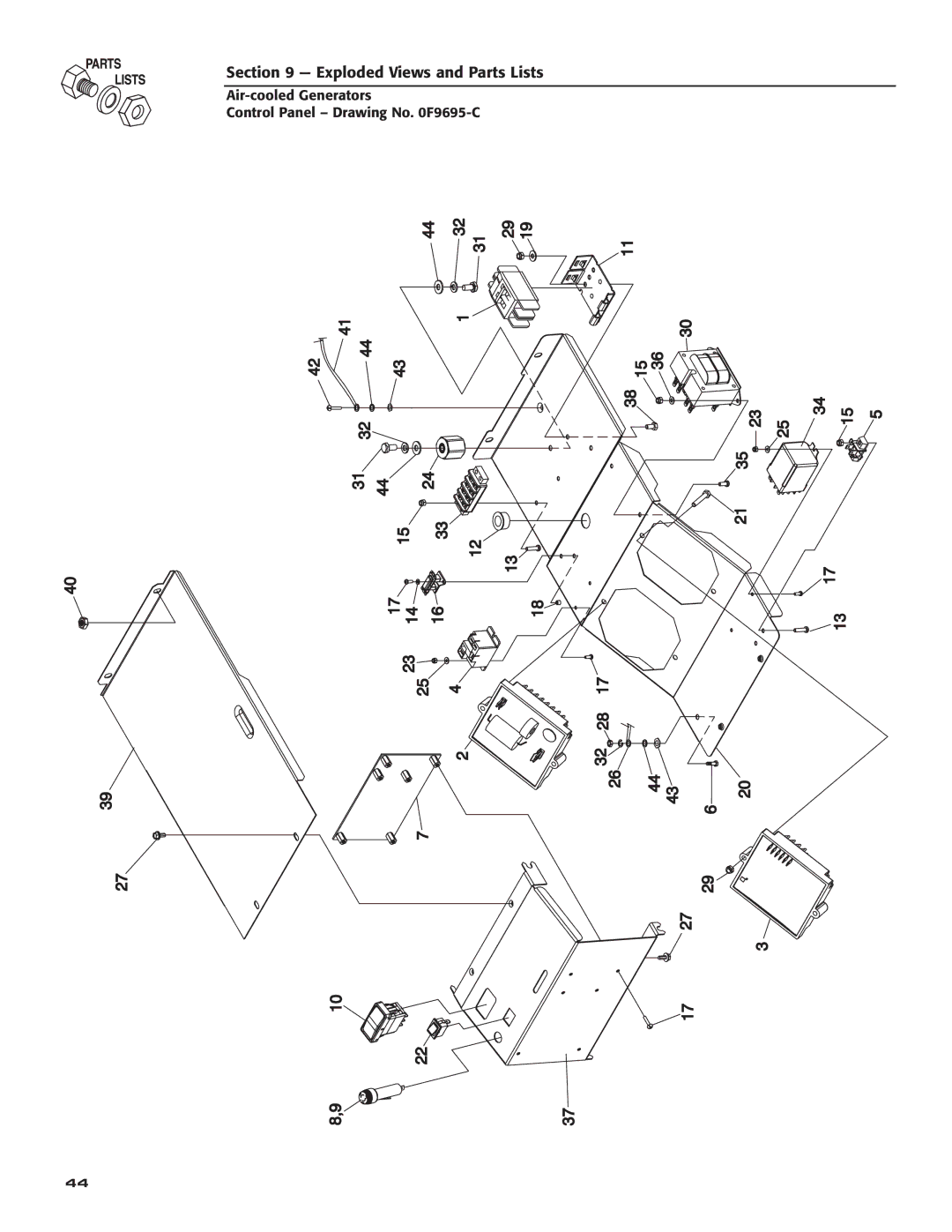 Generac Power Systems 5254, 5252, 5251, 5255, 5253 owner manual Air-cooled Generators Control Panel Drawing No F9695-C 