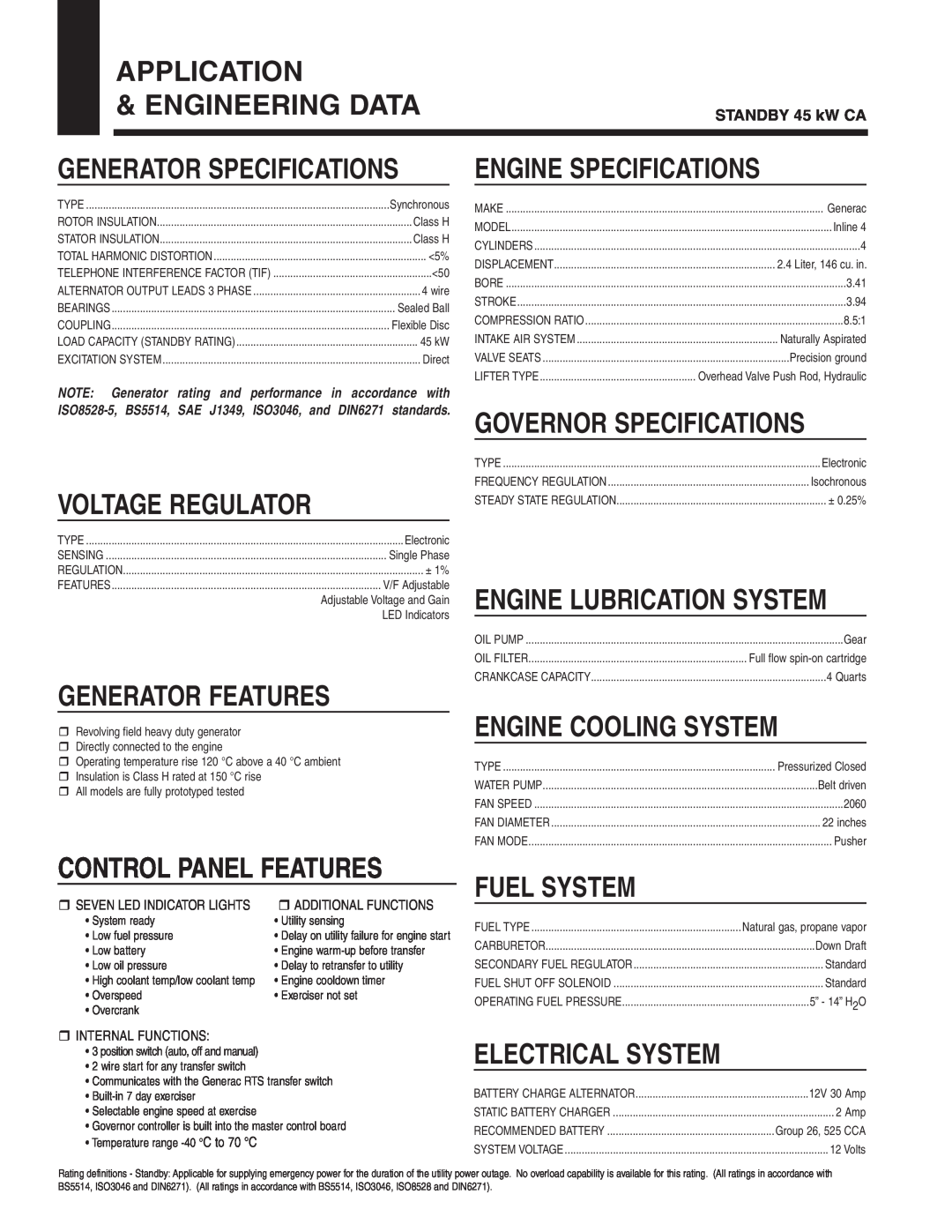 Generac Power Systems 5340 manual Application & Engineering Data 